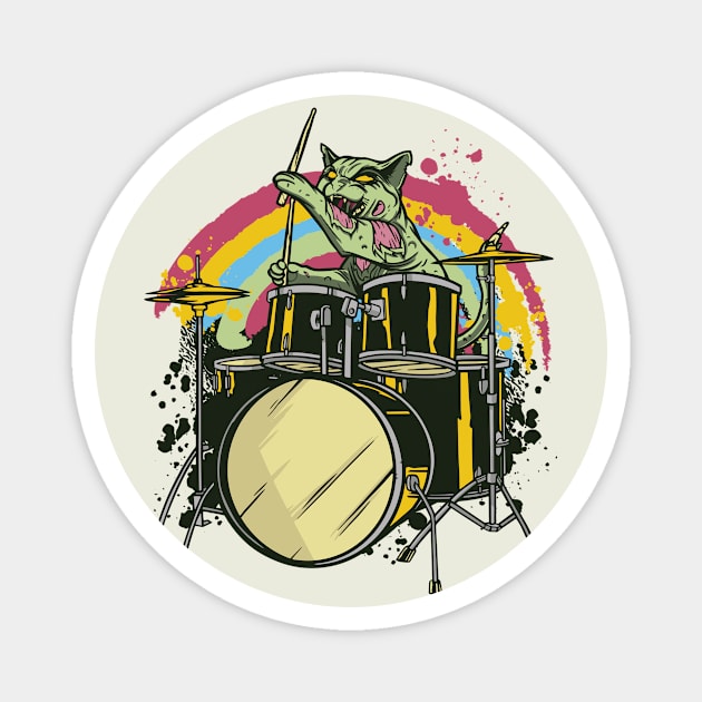 Zombie Cat Drummer // Funny Halloween Spooky Cat Magnet by SLAG_Creative